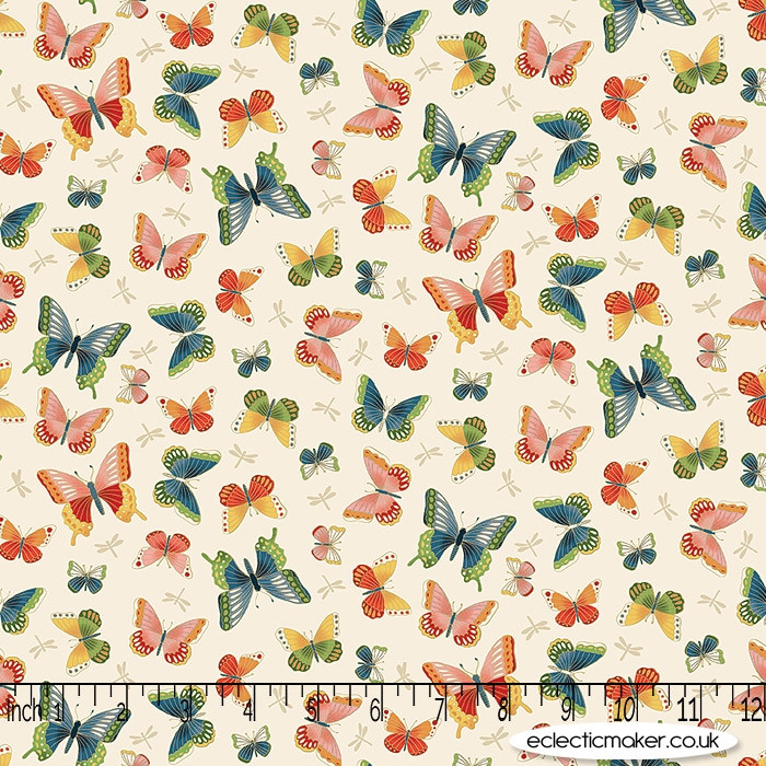Makower Fabrics Michiko Butterflies in Cream - Makower UK fabric