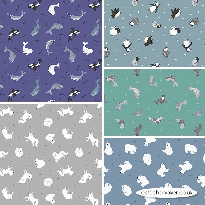 Lewis and Irene Small Things Polar Animals Fabric Bundle in Indigo - Lewis  and Irene pre-cut fabric pack
