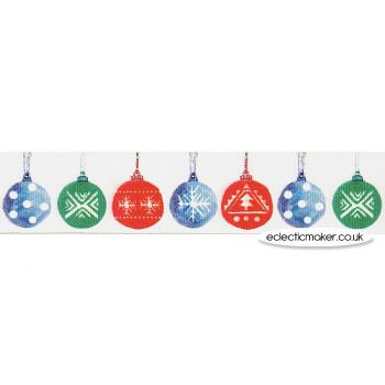 Bauble Christmas Ribbon in Multi on White - 25mm
