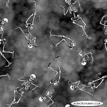 Blank Quilting Fabrics - Hocus Pocus Glow - Dancing Skeleton on Gray