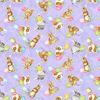 Spring is Hare Tossed Bunnies Purple from Blank Quilting Fabrics
