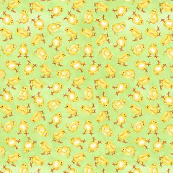 Spring is Hare Tossed Chicks Green for Blank Quilting Fabrics