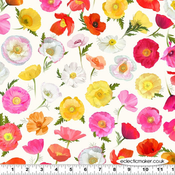 Clothworks Fabric - Positively Poppies - Ombre Poppies on Light Cream