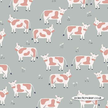 Dashwood Studio Fabrics - Farm Days - Cows on Grey
