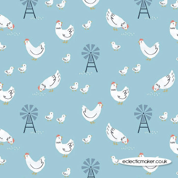 Dashwood Studio Fabrics - Farm Days - Hens on Light Blue