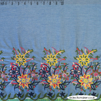 Embroidered Denim Fabric Flowers with Scalloped Edge