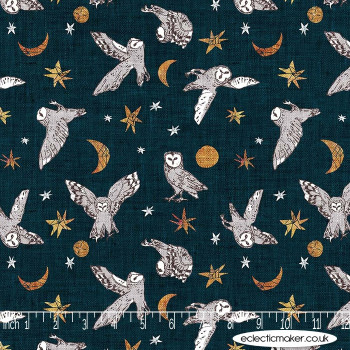 FIGO Fabrics - Forest Fable - Owls on Navy