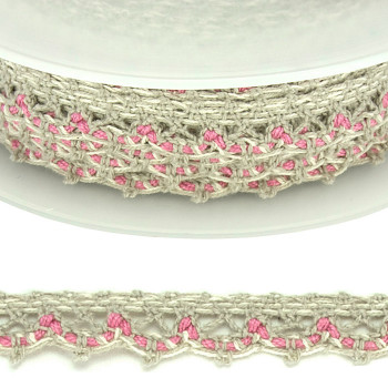 Guipure Linen Lace Trim in Natural/Pink - 14mm