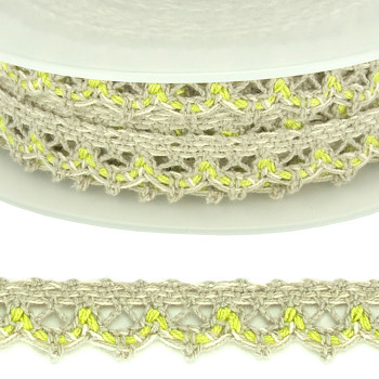 Guipure Linen Lace Trim in Natural/Yellow - 14mm