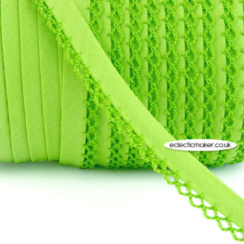 Lace Edged Bias Binding in Lime - 12mm