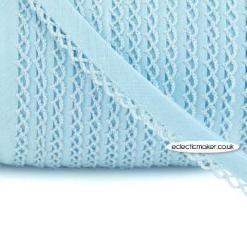 Lace Edged Bias Binding in Sky Blue - 12mm