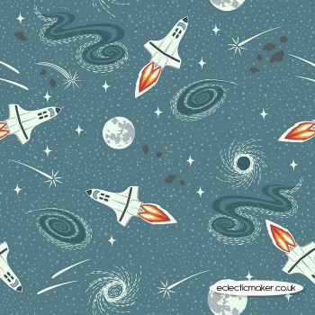 Lewis and Irene Fabrics - Light Years - Teal Blue Rockets