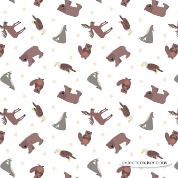  Lewis and Irene Fabrics - Small Things World Animals - North American Animals on White