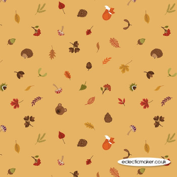 Lewis and Irene Fabrics - A Winter Nap - Scattered Foliage & Friends on Honey