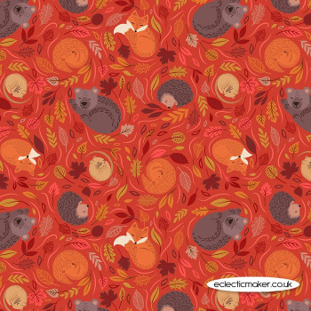 Lewis and Irene Fabrics - A Winter Nap - Sleepy Friends on Spiced Red