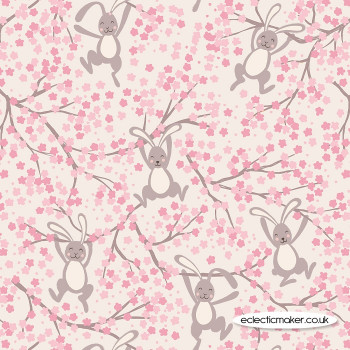 Lewis and Irene Fabrics - Bunny Hop - Swinging Bunnies on Cream