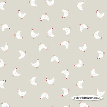Lewis and Irene Fabrics - Country Life Reloved - Little Hens on Dark Cream