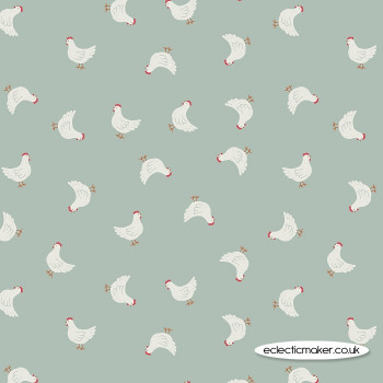 Lewis and Irene Fabrics - Country Life Reloved - Little Hens on Duck Egg