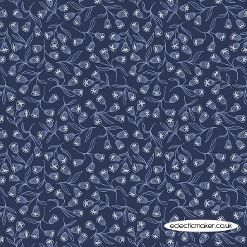 Lewis and Irene Fabrics - Enchanted - Flowers on Dark Blue with Silver Metallic