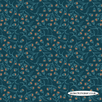 Lewis and Irene Fabrics - Enchanted - Flowers on Dark Teal with Copper Metallic