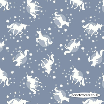 Lewis and Irene Fabrics - Fairy Nights - Unicorn Spots on Dusky Blue