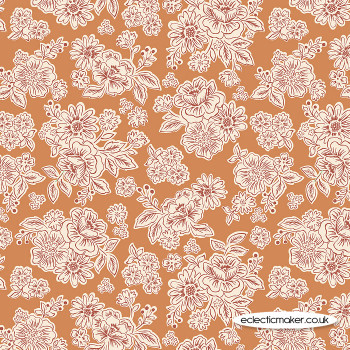 Lewis and Irene Fabrics Hannah's Flowers Flower Blooms on Terracotta