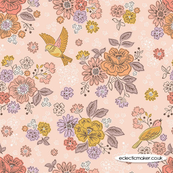 Lewis and Irene Fabrics Hannah's Flowers Songbirds and Flowers on Rose