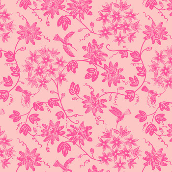 Lewis and Irene Fabrics Hibiscus Hummingbird, Hummingbird Mono on Pink