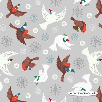Lewis and Irene Fabrics - Hygge Glow - Flying Tomte on Silver