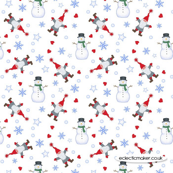 Lewis and Irene Fabrics - Keep Believing - Tomte & Snowman on White