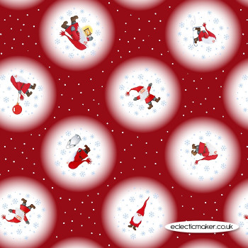 Lewis and Irene Fabrics - Keep Believing - Tomte Snowballs on Red
