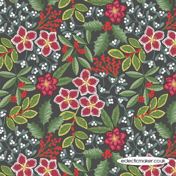 Lewis and Irene Fabrics - Noel - Christmas Floral on Dark