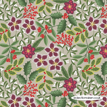Lewis and Irene Fabrics - Noel - Christmas Floral on Linen