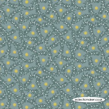 Lewis and Irene Fabrics - Noel - Metallic Gold Star and Berries on Blue