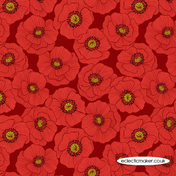 Lewis and Irene Fabrics - Poppies - Large Poppy on Red - BOLT END