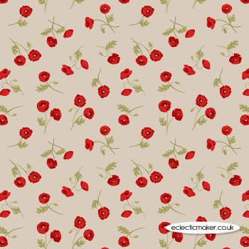 Lewis and Irene Fabrics - Poppies - Little Poppies on Natural