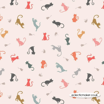 Lewis and Irene Fabrics - Purrfect Petals - Cat and Mouse on Warm Cream