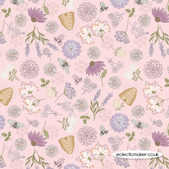 Lewis and Irene Fabrics - Queen Bee - Bee Floral on Pink