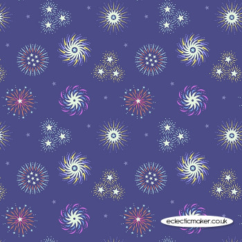 Lewis and Irene Fabrics - Small Things Glow - Fireworks on Purple