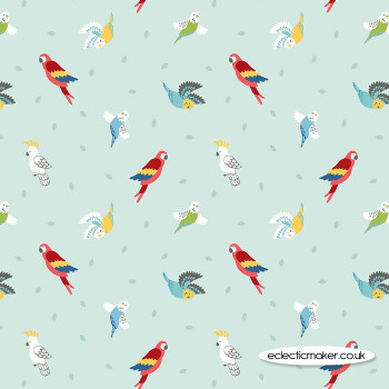 Lewis and Irene Fabrics - Small Things Pets - Birds on Light Peppermint