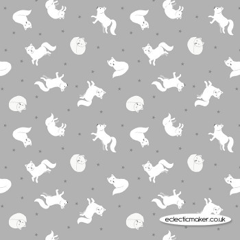 Lewis and Irene Fabrics - Small Things Polar Animals - Arctic Fox on Silver with Pearl