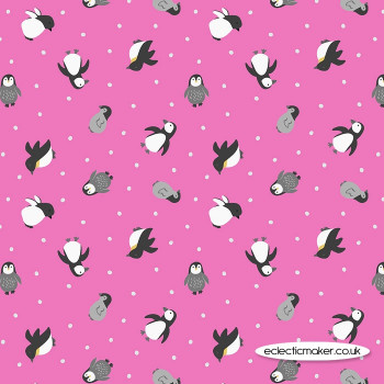 Lewis and Irene Fabrics - Small Things Polar Animals - Penguins on Aurora Pink with Pearl