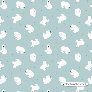 Lewis and Irene Fabrics - Small Things Polar Animals - Polar Bears on Arctic Blue with Pearl
