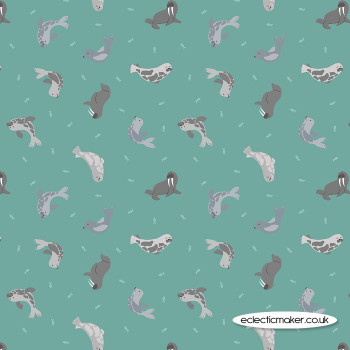 Lewis and Irene Fabrics - Small Things Polar Animals - Seals on Marine with Pearl