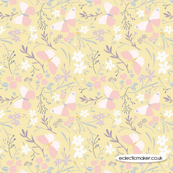 Lewis and Irene Fabrics Heart of Summer Butterfly Dance on Buttercup Yellow