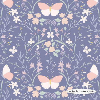 Lewis and Irene Fabrics Heart of Summer Floral Gathering on Dark Hyacinth Blue