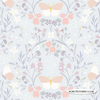 Lewis and Irene Fabrics Heart of Summer Floral Gathering on Duck Egg Blue