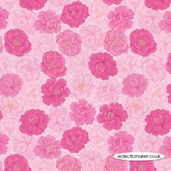 Lewis and Irene Fabrics - Love Blooms - Bright Pink Peony Blooms