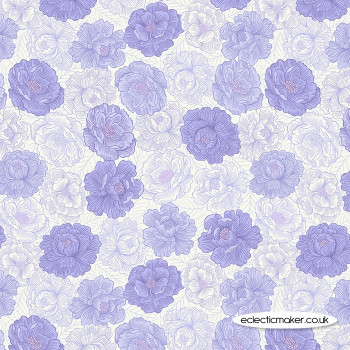 Lewis and Irene Fabrics - Love Blooms - Floral Blue Peony Blooms