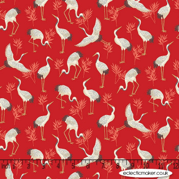 Makower Fabrics - Michiko - Cranes in Red